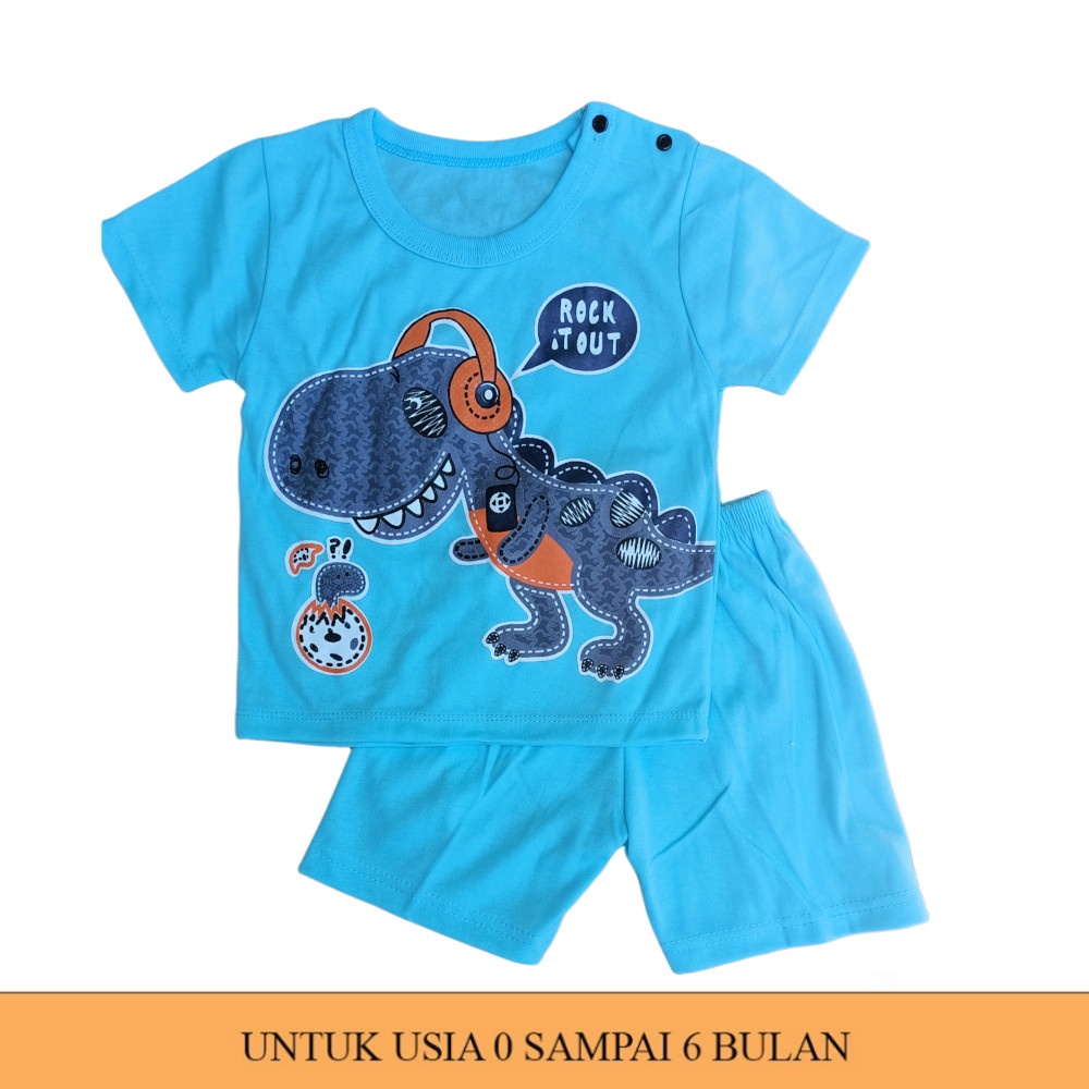 Setelan Baju Pendek Bayi Laki-laki size 0-6 Bulan MOTIF DINOSAURUS