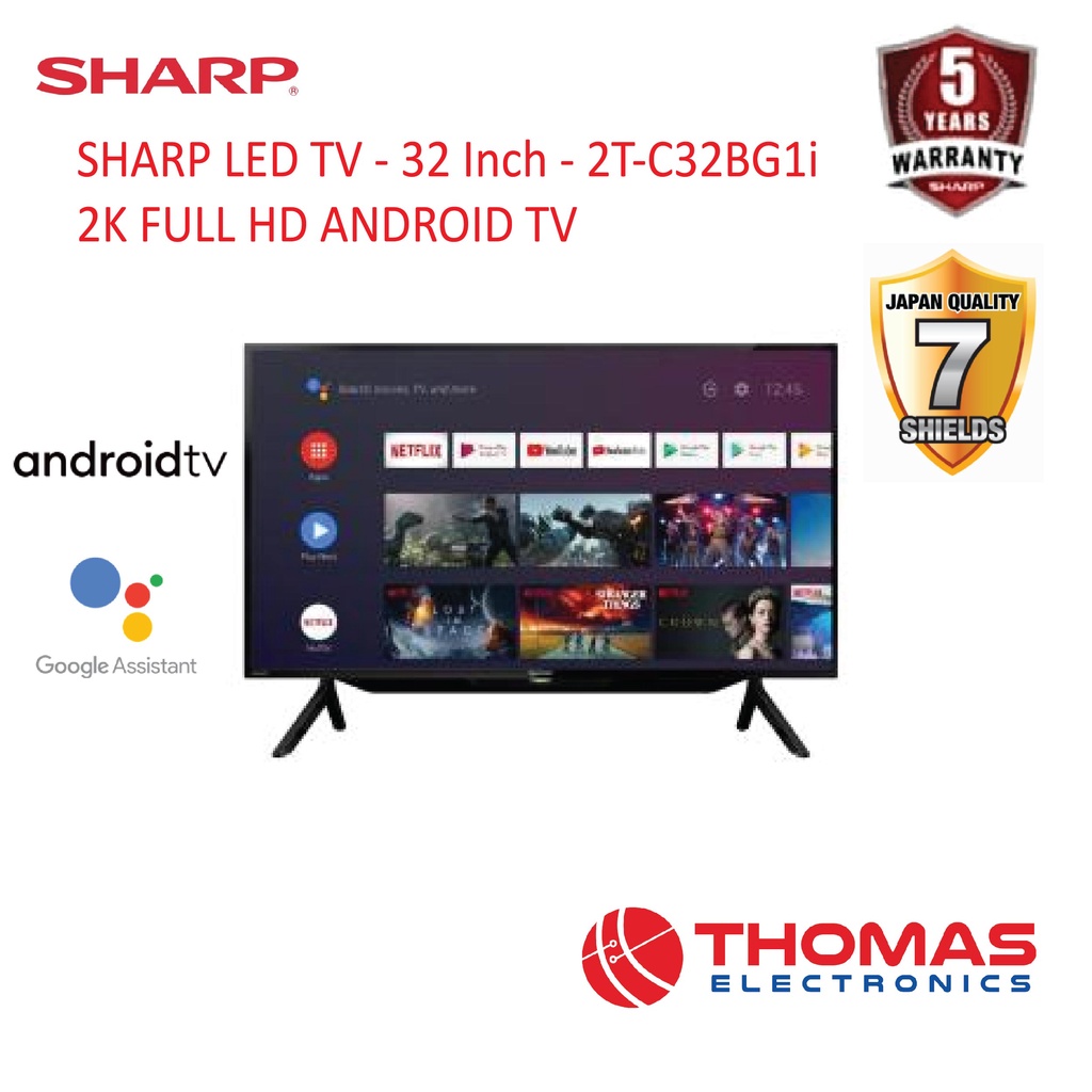 SHARP LED TV 32 Inch 2T C32BG1i 2K FULL HD ANDROID TV GARANSI RESMI 2T-C32BG1i