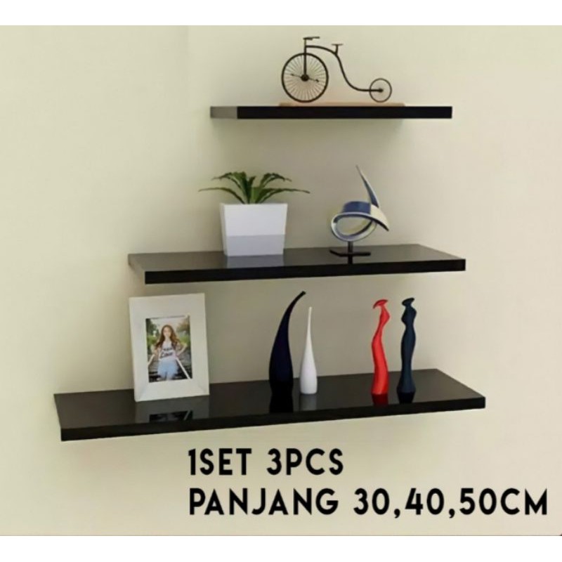 RAK DINDING 1 SET ISI 3 Rak Dinding Minimalis Rak Dinding Slim Serbaguna 1set isi 3 rak 30 40 50cm Lebar 10cm Tebal 2cm