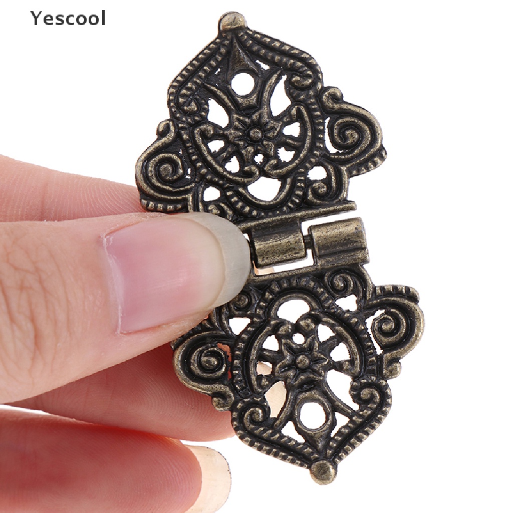 Yescool 2pcs Engsel Pintu Lemari Model Bunga Hollow Bahan Alloy Ukuran 24x54mm