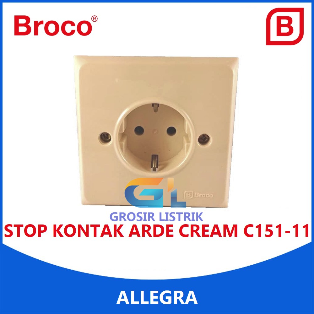 Broco Allegra Stop Kontak Arde Cream C151 (Socket 2P Ground) C151-11 Original Grosir Promo Murah