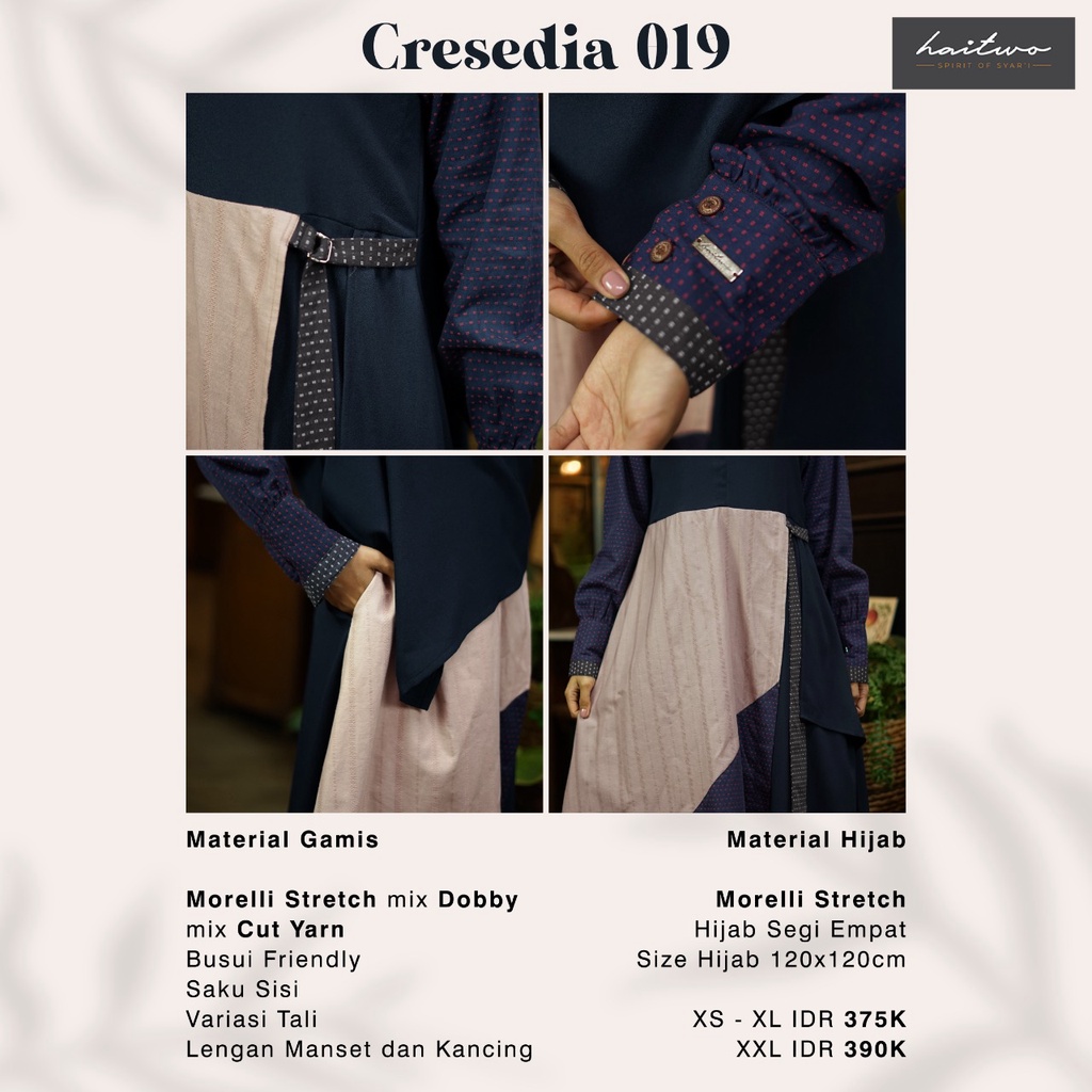 Haitwo Cresedia 019 bahan  019 Bahan Morelli Stretch mix Dobby Gamis set Hijab Syari OOTD