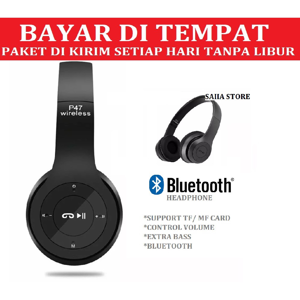 Silver Tech Headphone Bluetooth P47 Headset Dengan Slot SD card