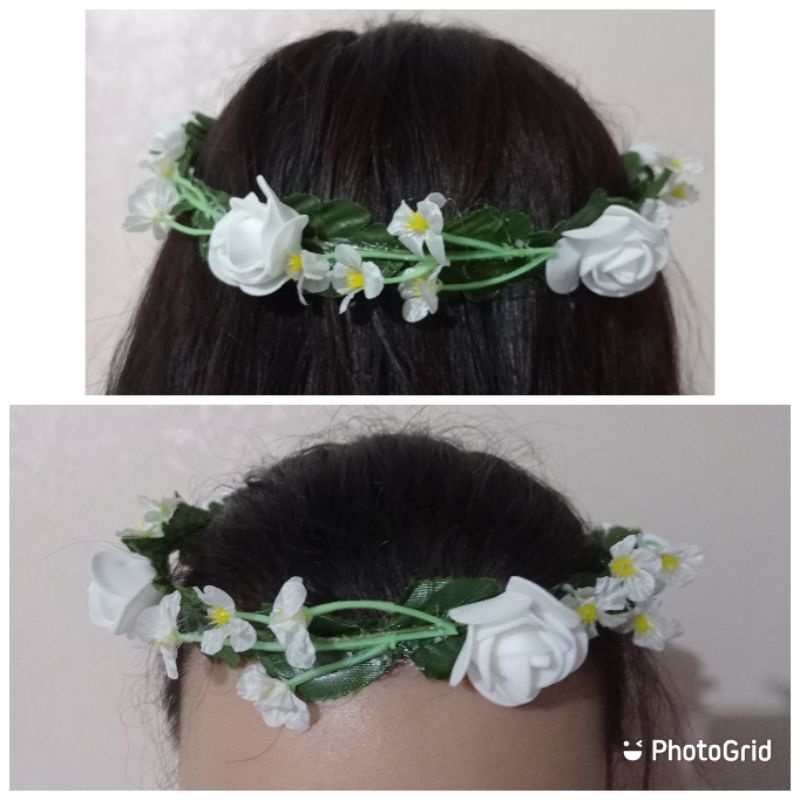 Bando Bunga Putih|Flower Crown Putih|Bando Bunga|Flower Crown Sleyer|Mahkota Bunga|Hiasan Kepala