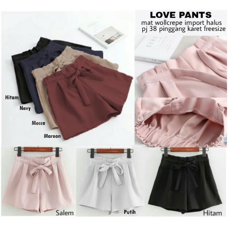 VS - Love Pants / Celana Pendek Bahan Moscrepe / Tali hidup / Pinggang Karet