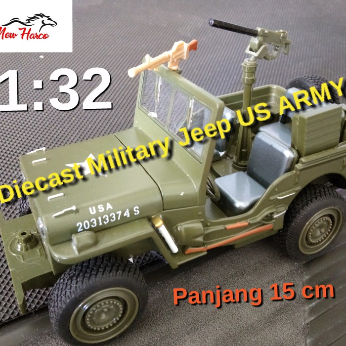 Jual DIECAST MOBIL MILITARY JEEP US ARMY 15 CM 1:32 BODY BESI ALLOY - Hijau Limited