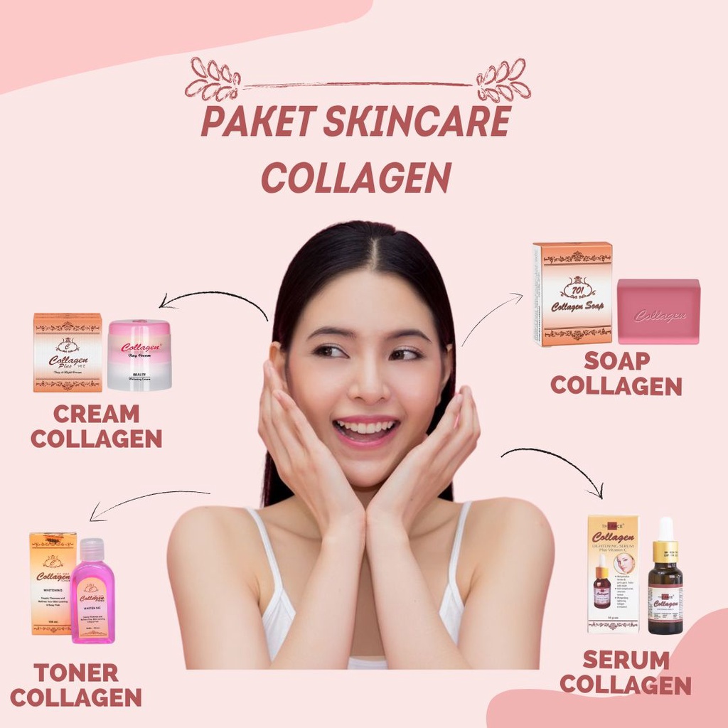 Collagen 1 Paket Pemutih Lengkap Asli Original BPOM - 4 in 1 - Paket Skincare Termurah Collagen - Sabun - Cream Siang