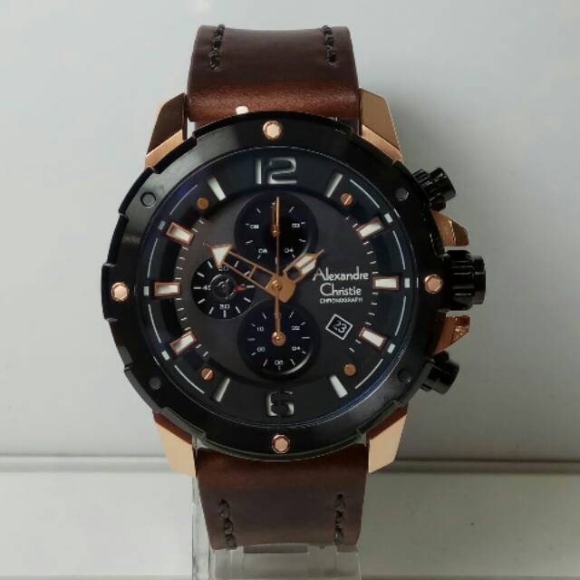 Jam tangan Alexandre Christie AC 6410 leather pria rose gold