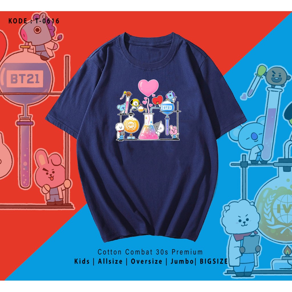 KAOS UNISEX PRIA DAN WANITA / BT21 LAB / ARMY / BTS / TERMURAH / BAHAN KATUN 30S