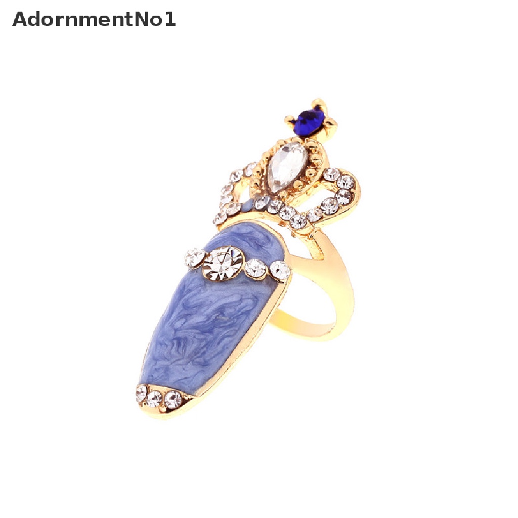 (AdornmentNo1) Cincin Kuku Elegan Motif Mahkota / Bunga / Simpul Pita Aksen Kristal Untuk Perhiasan Wanita