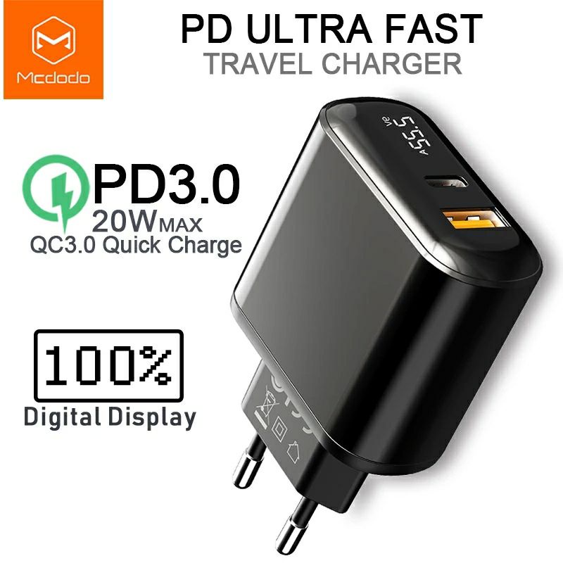 Mcoco CA7170 Fast Charger PD  Samsung Huawei QC 3.0 AFC FCP 20W 3A LED Display