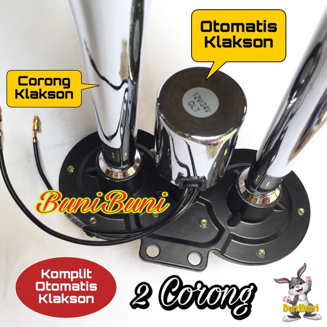 Klakson Angin 2 Corong Terompet / Air Horn Komplit Otomatis Untuk Mobil &amp; Truk 12 - 24 Volt