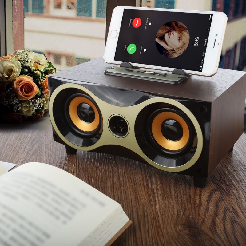 TOPROAD Portable Bluetooth Speaker Subwoofer FM Radio Wood Design 2000mAh - XM6 - Brown