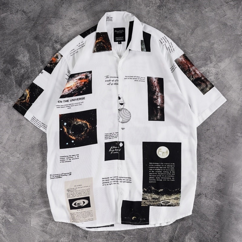 [N00463] Kemeja Distro Full Print Motif OPEN THE UNIVERSE