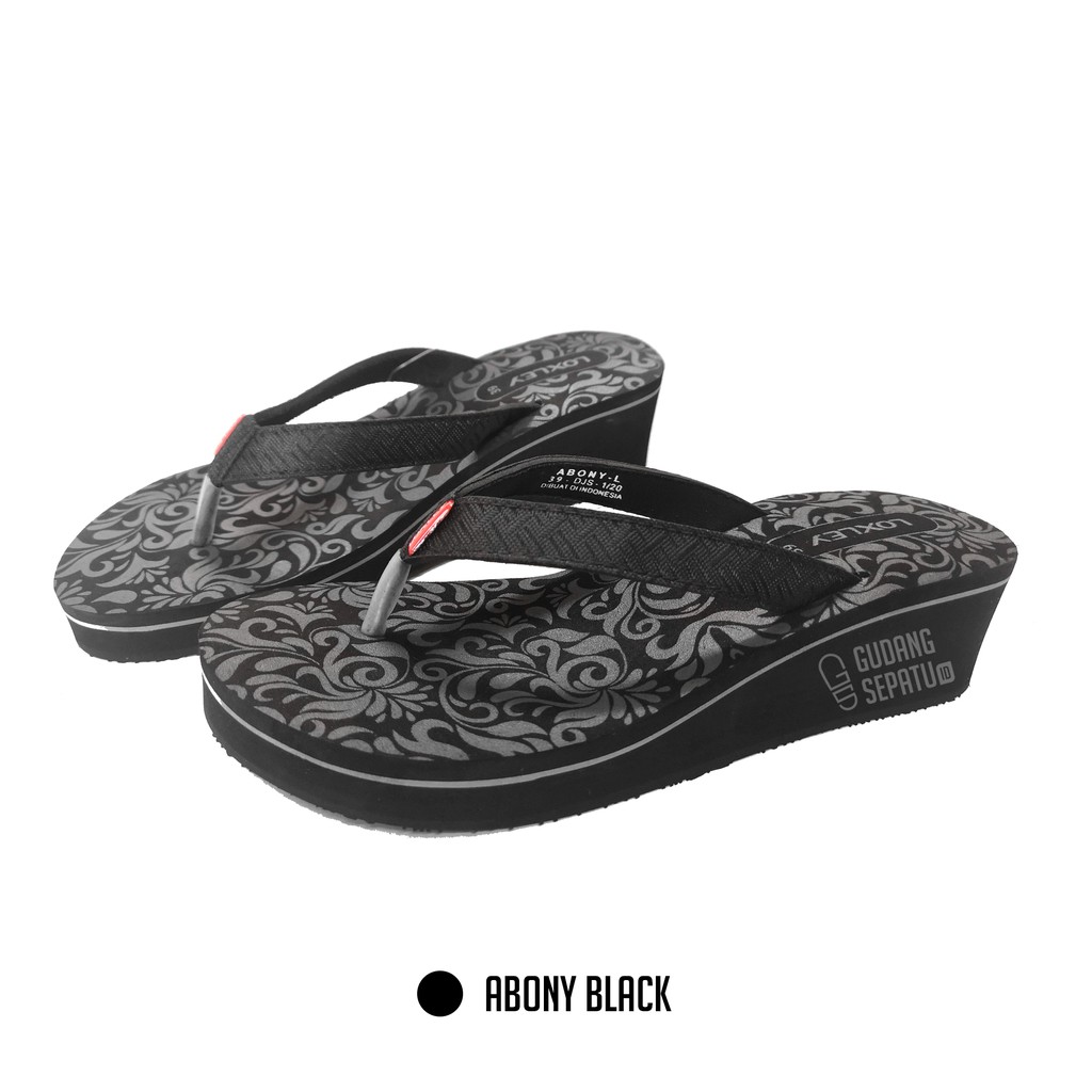 LOXLEY ABONY - Sandal Wedges Wanita Bermotif Cantik Black Red Size 37-40 Gratis Ongkir