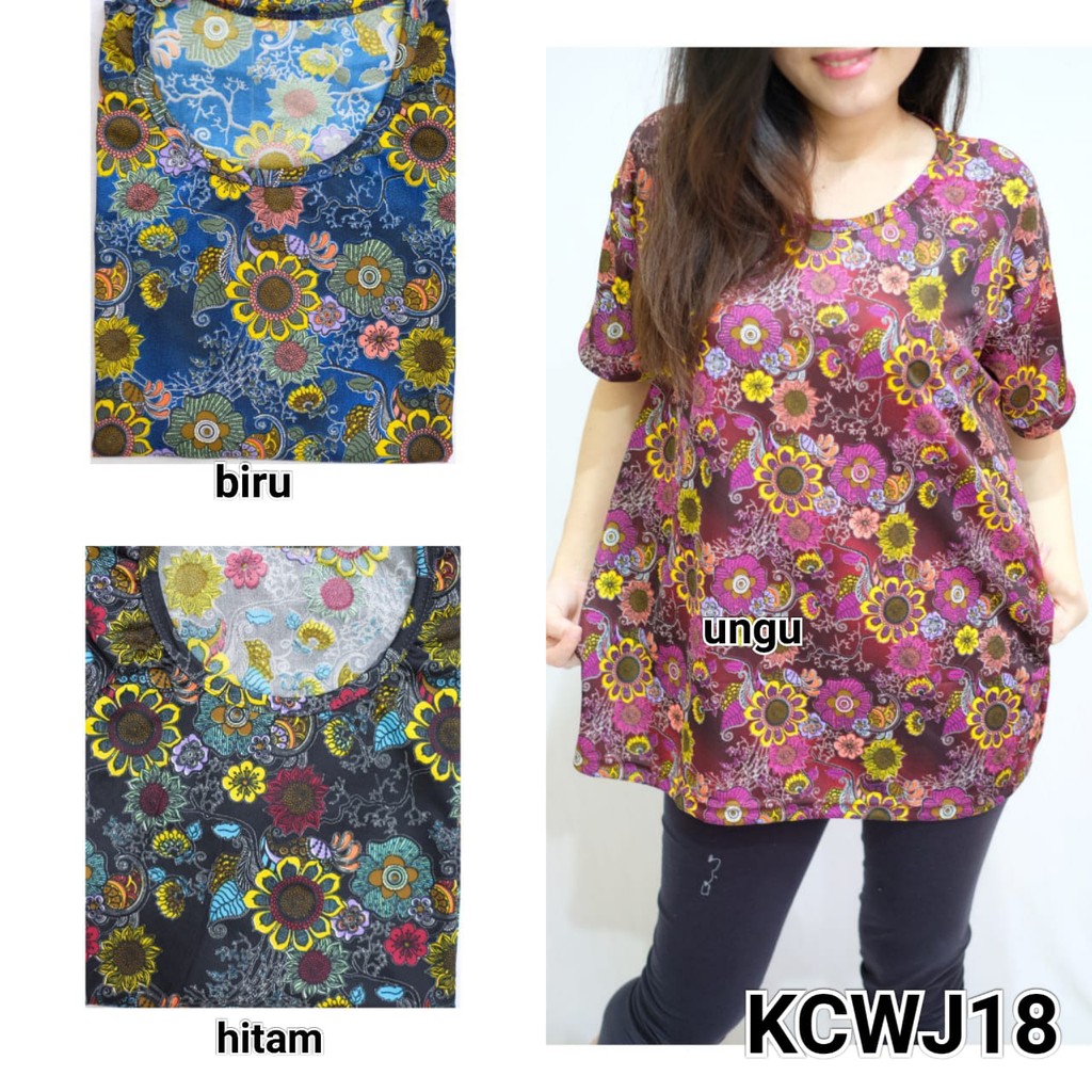 HB FO - Kaos Wanita Lengan Pendek Jumbo Banyak Corak / Kaos Murah / Atasan Wanita Murah Part 5