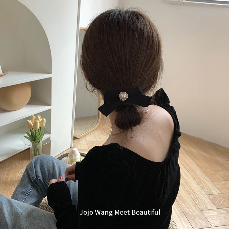 IKAT RAMBUT DOUBLE KARET ELASTIS KOREA PITA AKSESORIS WANITA FRENCH RETRO VINTAGE STYLE / KOREAN ELEGANT PONYTAIL HIGH END RUBBER BAND HAIR ELASTICS TIES RIBBON PEARL ACCESSORIES