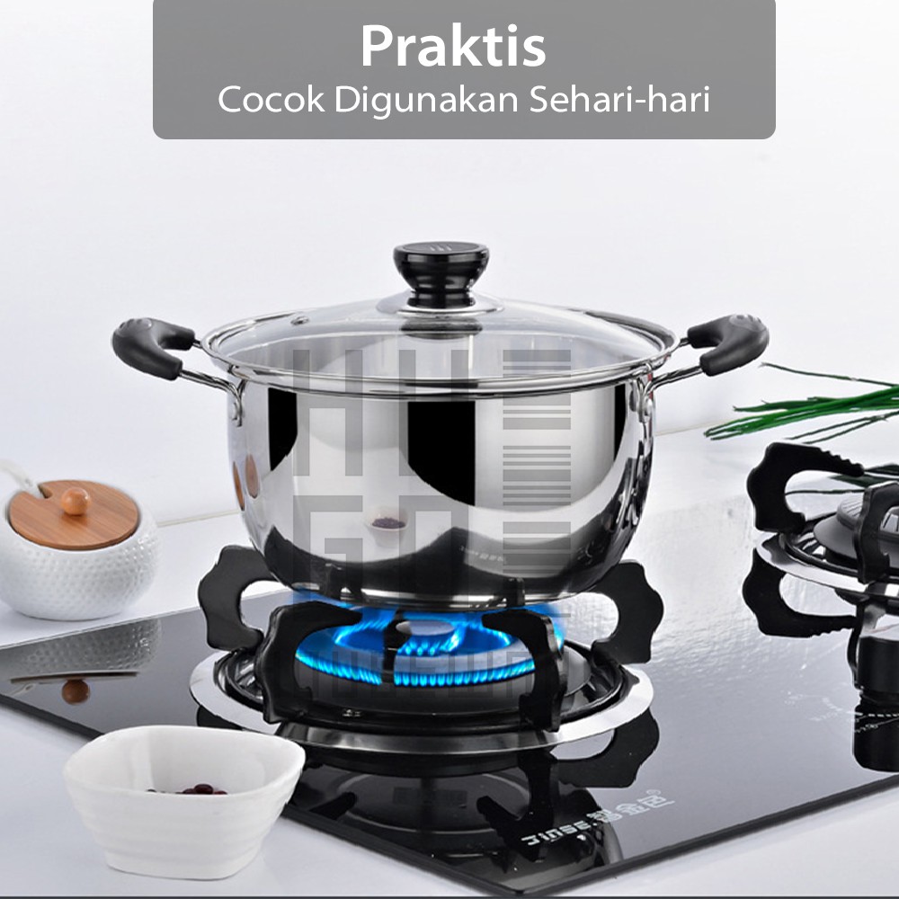 Panci Susu Kuping Dutch Oven Tutup Kaca Stainless Steel Ukuran 16-24cm