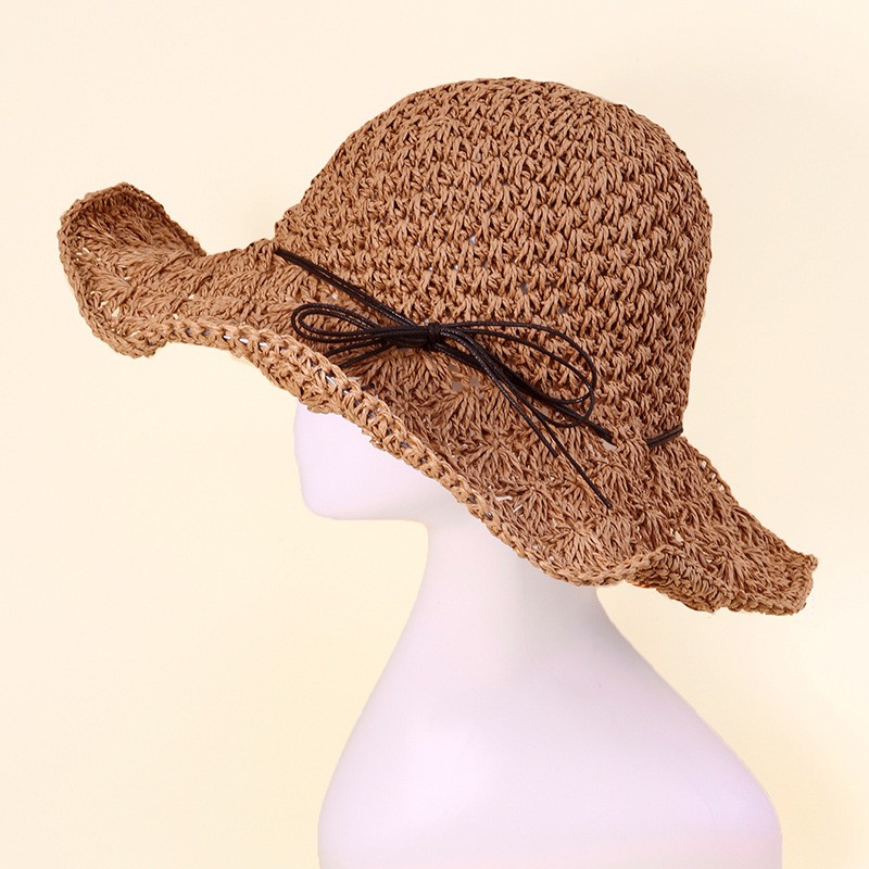 TPCO topi pantai cokelat rajut straw sunscreen hat lace korea jepang import anti matahari