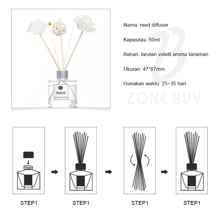 100% ORI Reed Diffuser Aromatherapy Bunga Difuser Aroma Pengharum Ruangan Pewangi Essential oil Reed Difuser-3