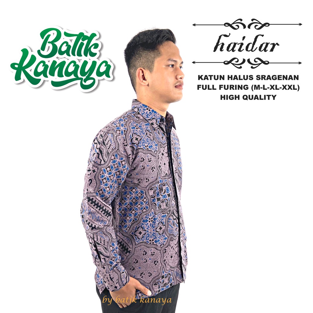 Kanaya - Baju Batik Pria Lengan Panjang Modern Full Furing Motif HAIDAR Warna Ungu