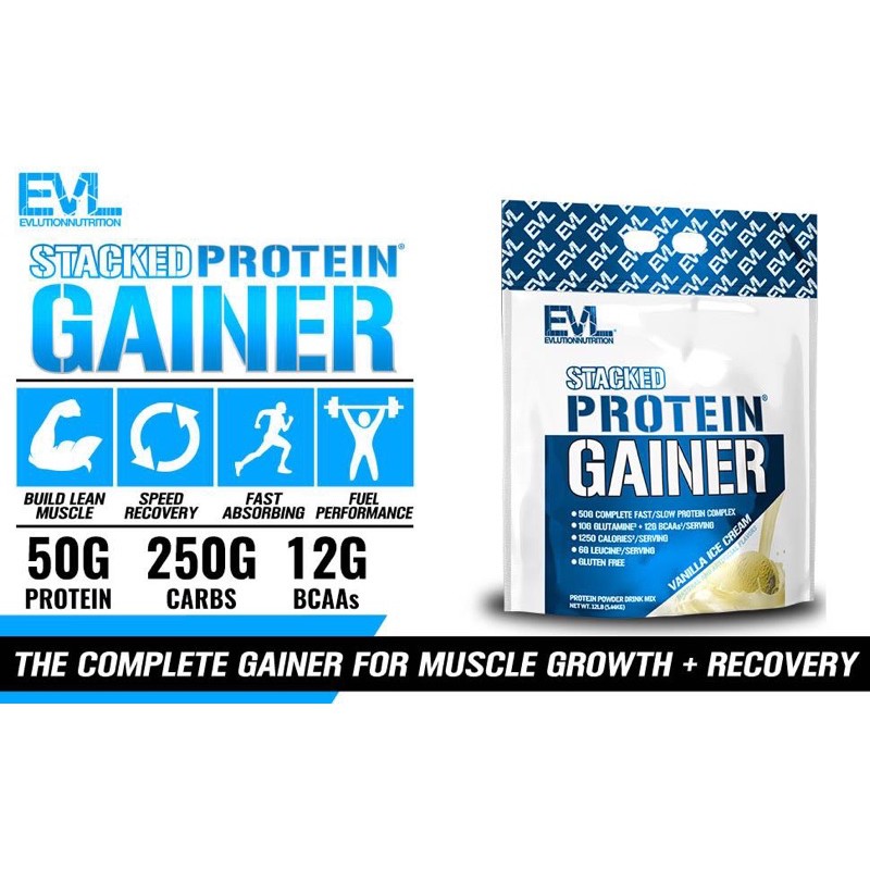 EVL EVLUTION STACKED PROTEIN GAINER 12 LBS SUPLEMEN SUSU FITNES FITNESS TINGGI PROTEIN GYM KESEHATAN