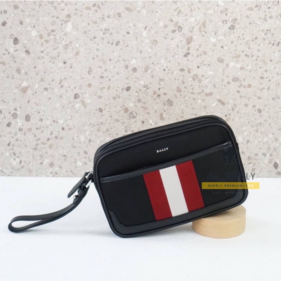 TAS BALLY MEN CALIROS CLUTCH BAG BLACK STRIPE
