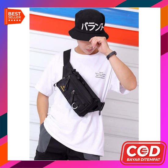 Tas Selempang Pria Import Jinpaidi 5696 Bahan Karet Waterproof Tas Selempang Waist Bag Tas Pria Slem