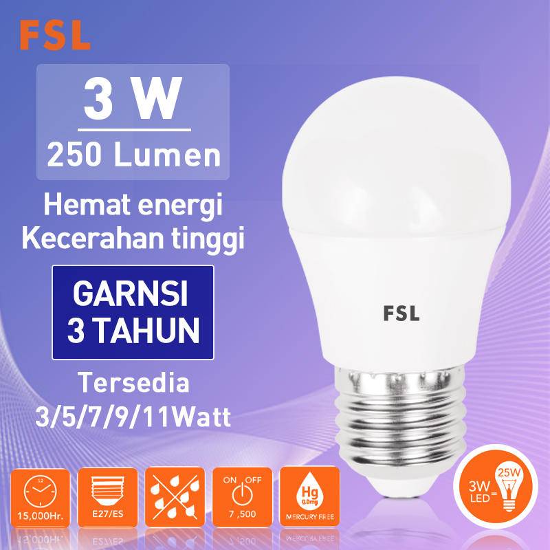 FSL Outdoor Bulb E27 Lighting Bulb Untuk Lemari Pakaian 3W 9W 11W