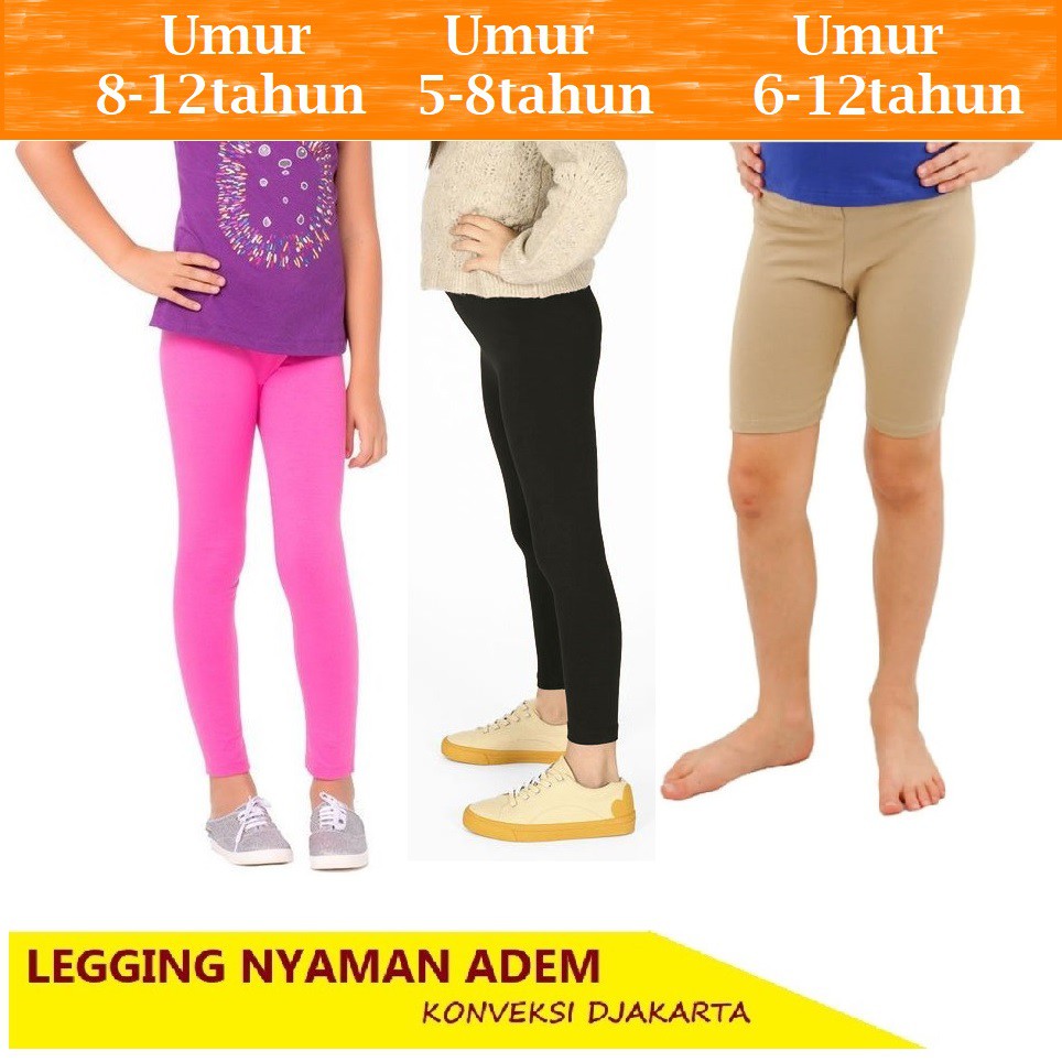 Legging dan strit Anak Perempuan Umur 5-12 Tahun Cln Panjang Spandek Jersey Size fit Leging Lejing Anak