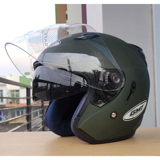 Helm Sepeda Motor Half Face Double Visor GMT Original/Helm Pria Wanita/Helm SNI/Helm Murah Army Doff