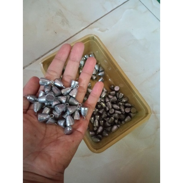 1bungkus/250gram isi 28pcs timah pemberat pancing kawat/lonceng ukuran 9gram