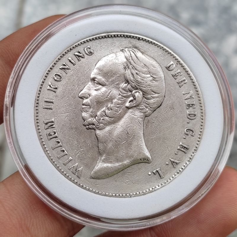 Uang Koin Perak Kuno 2 1/2 Gulden Willem 2 Tahun 1848 Silver Coin