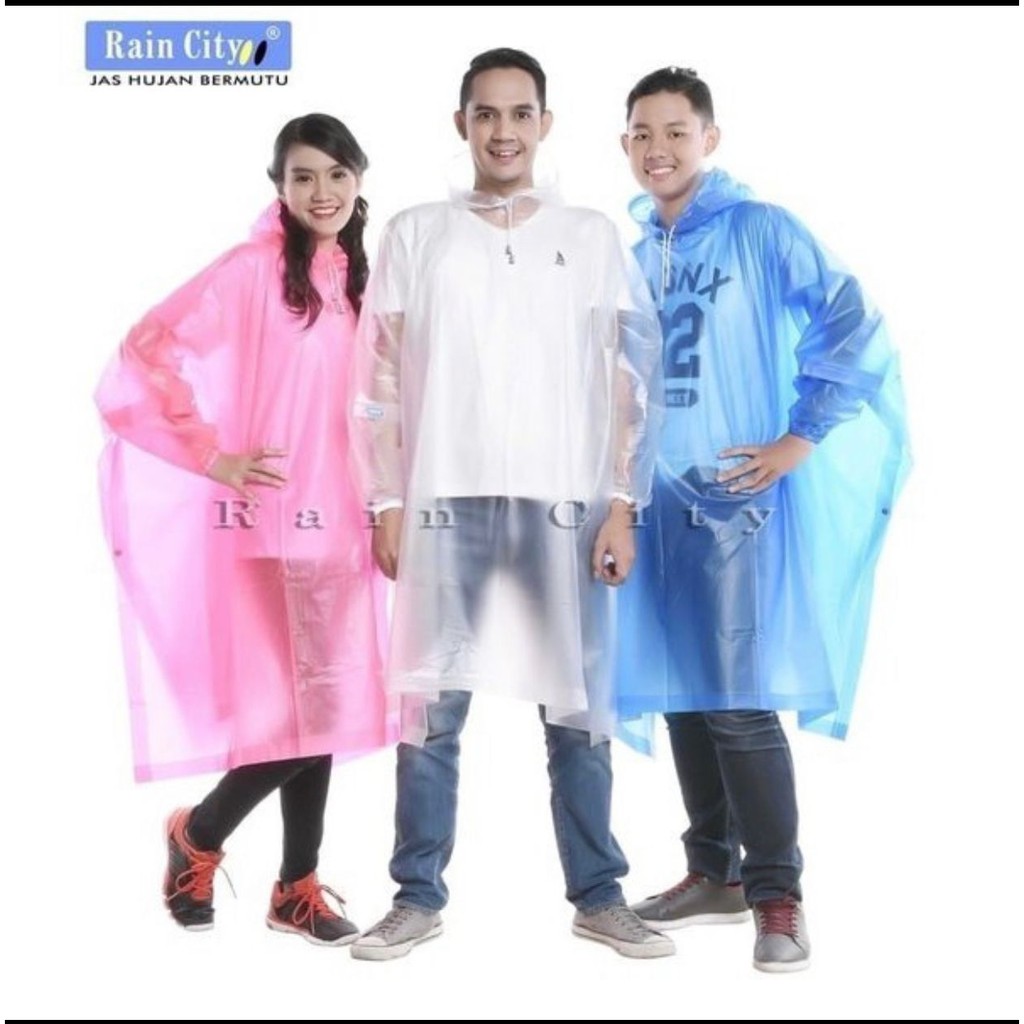 Jas hujan ponco lengan raincity 69103 putih transparan bening