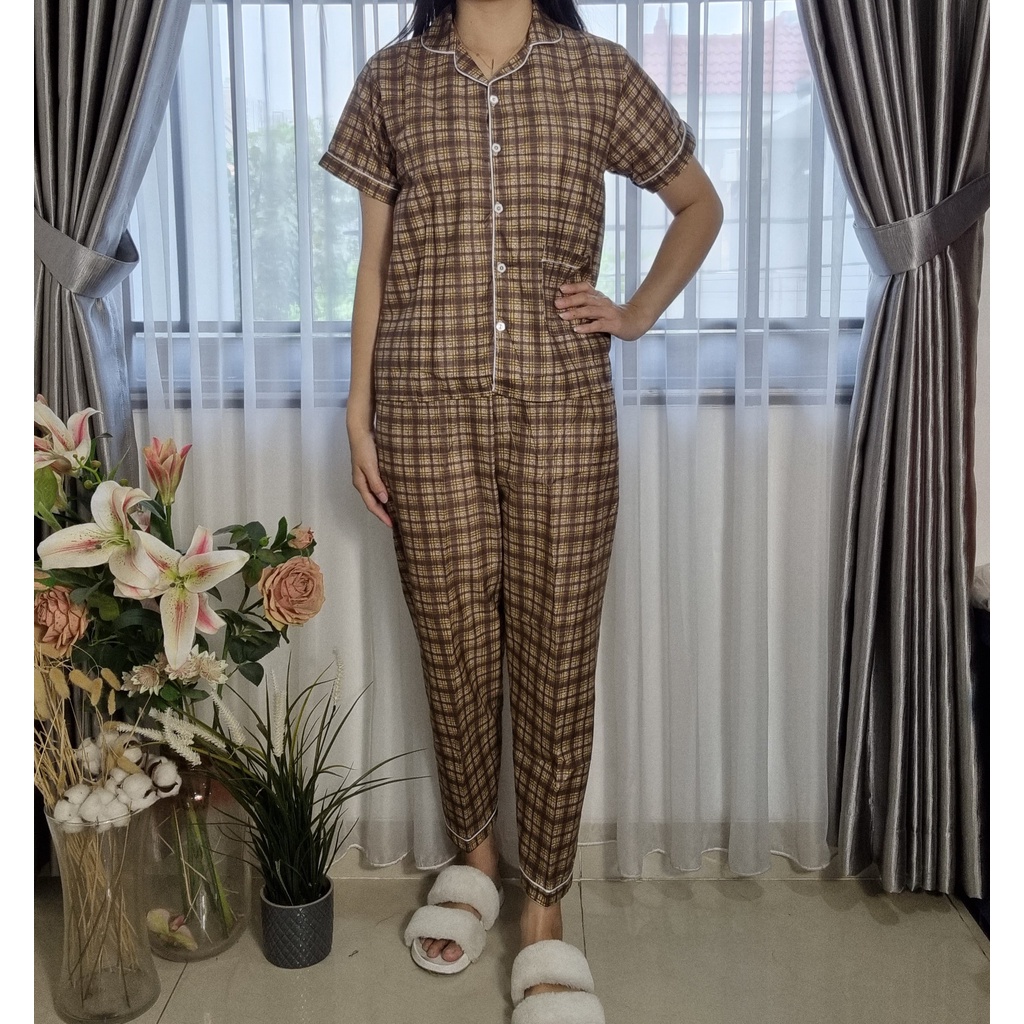 VIBELLECP - CP Vibelle shop grosir baju tidur piyama karakter fashion murah wanita-CP KOTAK COKLATTUA