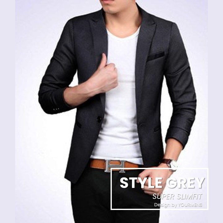 JAS PRIA TERBARU STYLE GREY MODEL SLIMFIT KOREA CASUAL KEREN BAHAN HIGH TWIST TEBAL