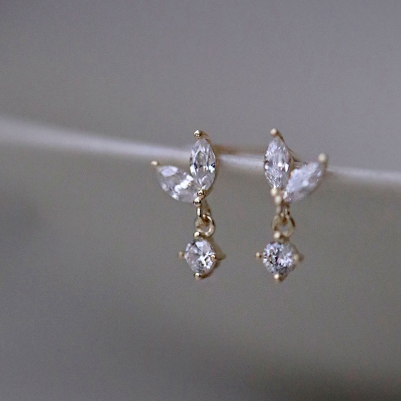 Anting Stud 925 Sterling Silver Aksen Kristal Gaya Perancis Untuk Wanita