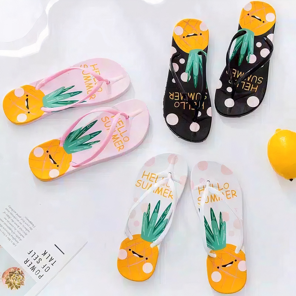 ( BISA COD ) SANDAL JEPIT SENDAL SPON MOTIF NANAS LUCU IMUT BISA GROSIR