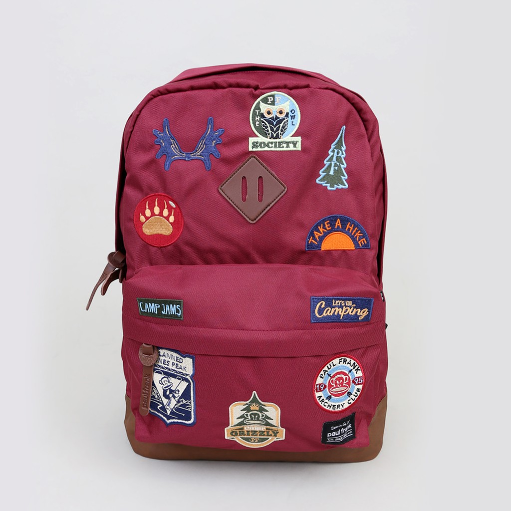 Accessories Unisex Tas Paul Frank Camp 2 Backpack Maroon Dark Leather