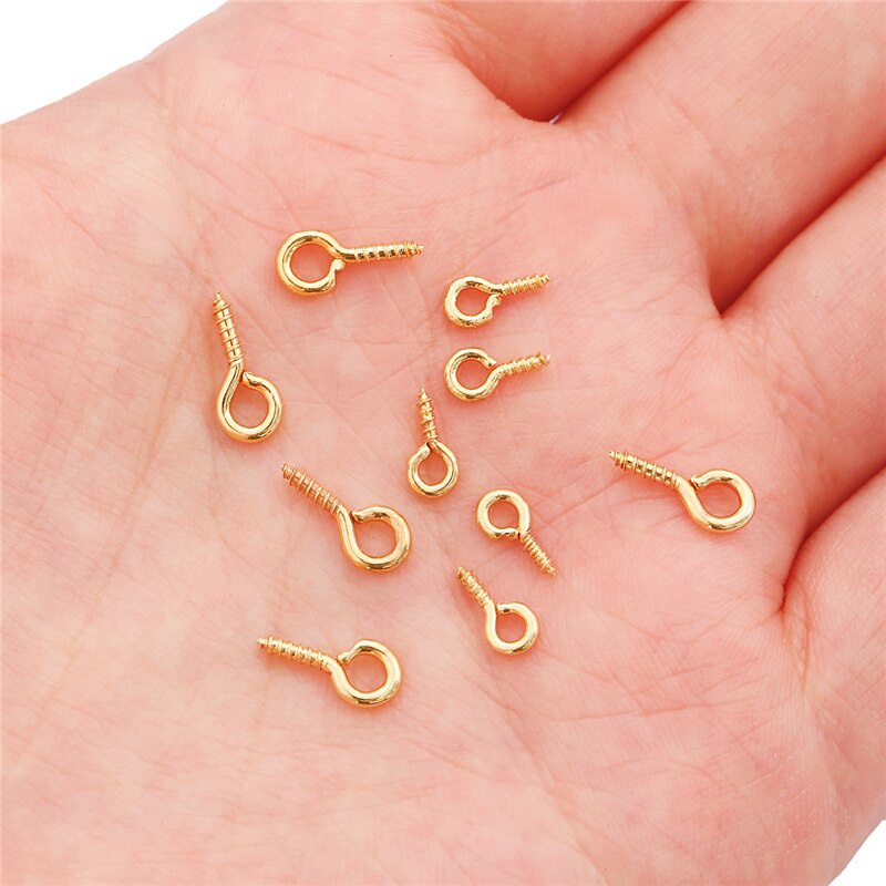 18K Gold Plated 25Pcs/lot 4x8mm 5x10mm Copper Screw Eye Pin for DIY Jewelry Findings Craft Making Earrings Bracelets