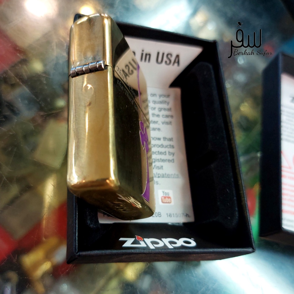 Korek Zippo Gold Ice Emboss Grafir Clover Motif Limited High Premium Original - Free Box