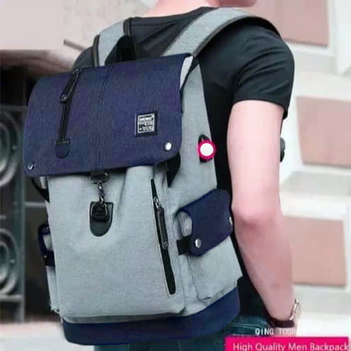 Charyatink - Tas punggung Ransel Traveling Pria Wanita Kokoh Kapasitas Besar Hitam Abu backpack lokal