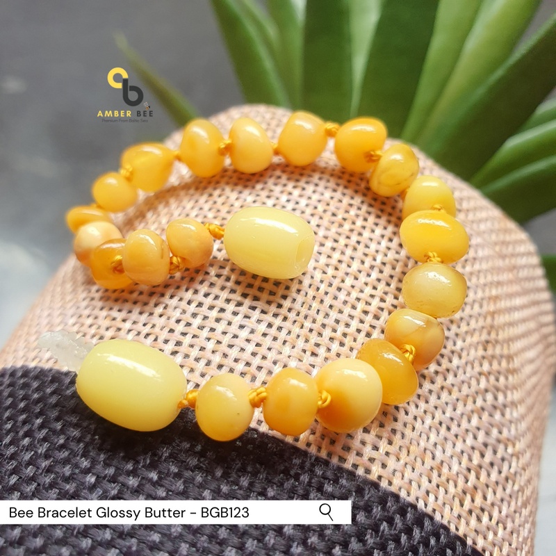 Gelang Amber Baltic Anak Premium Glossy Butter BGB123 By Amber Bee