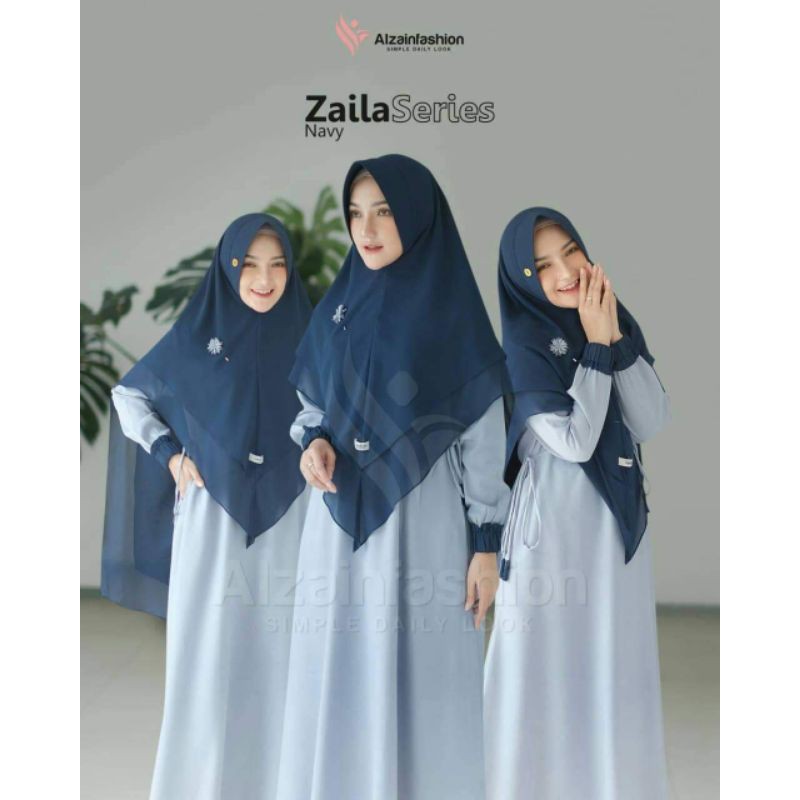 Gamis set Syari Zaila by Alzain Free Tuspin. Navy S saja. Ity Crepe mix Cerruty Premium