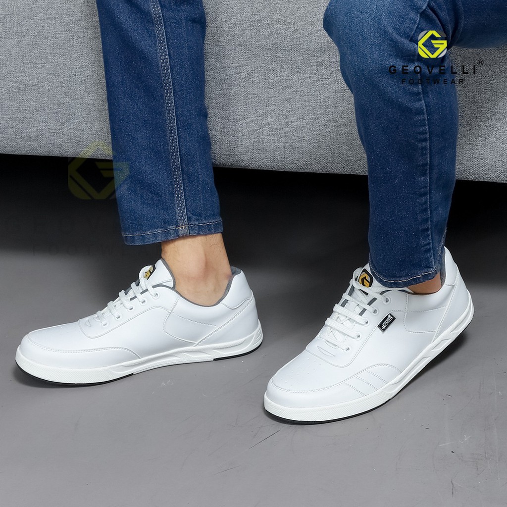 Sepatu sneakers pria putih polos GEOVELLI Sepatu pria full white brand lokal Sepatu pria warna putih