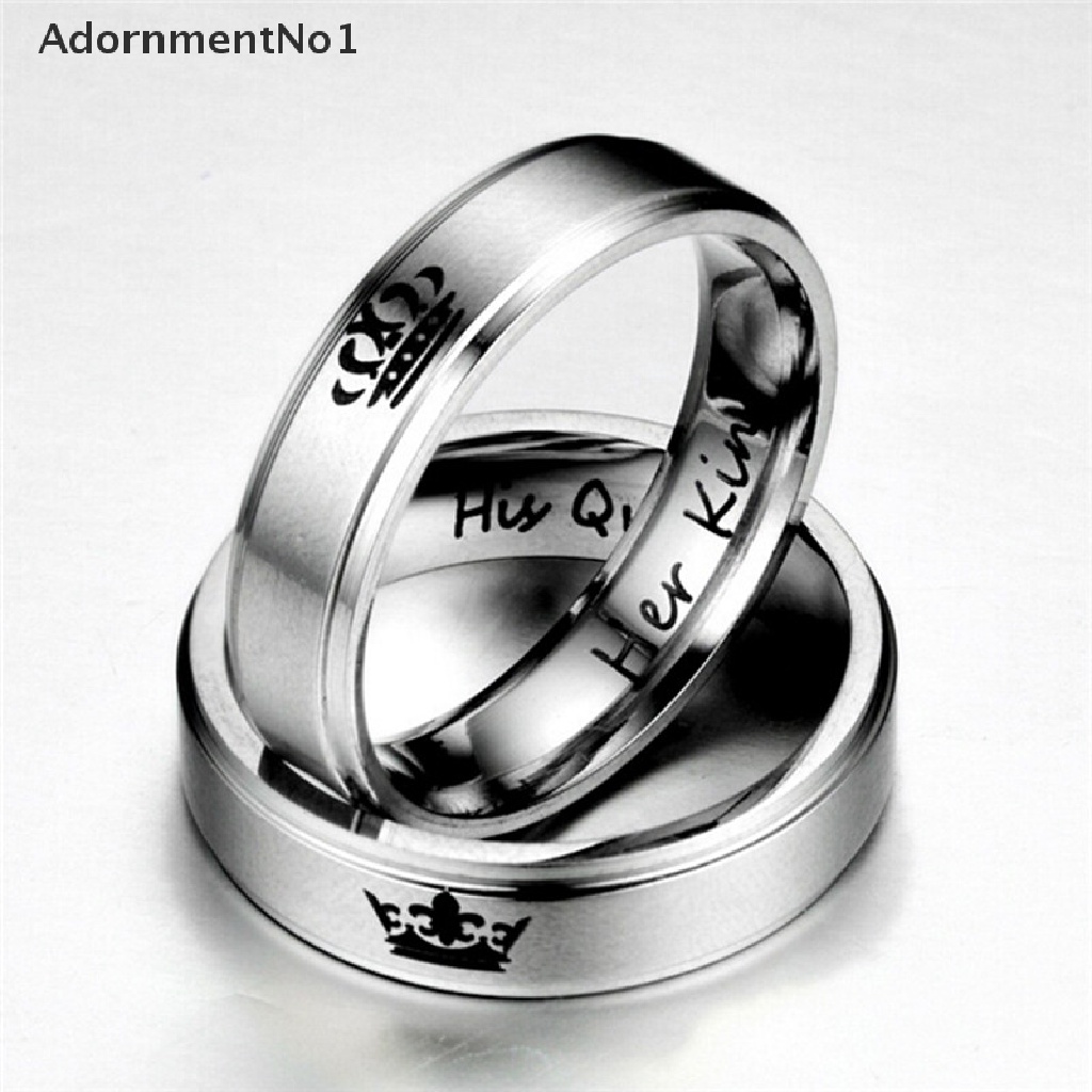 (AdornmentNo1) Cincin Stainless Steel Motif Tulisan HIS QUEEN / HER KING Untuk Pasangan / Pria / Wanita