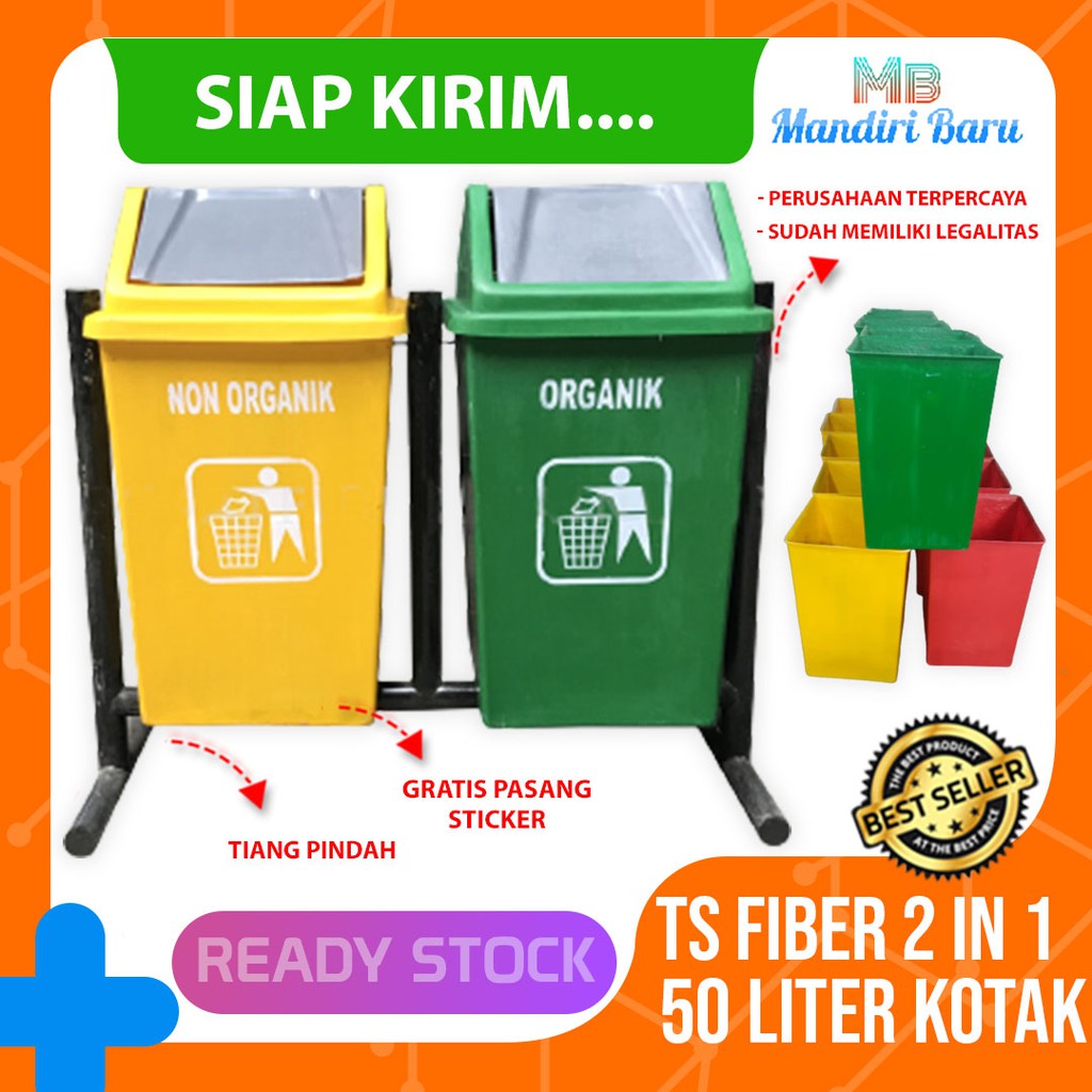 Jual Tempat Sampah Fiber Kotak 2 In 1 50 Liter Tong Sampah Bak Sampahdustbin Organik 7873