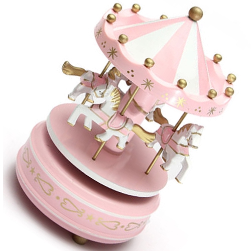 Kotak Musik Merry Go Round Musical Box Carousel - HD-YYH - Pink