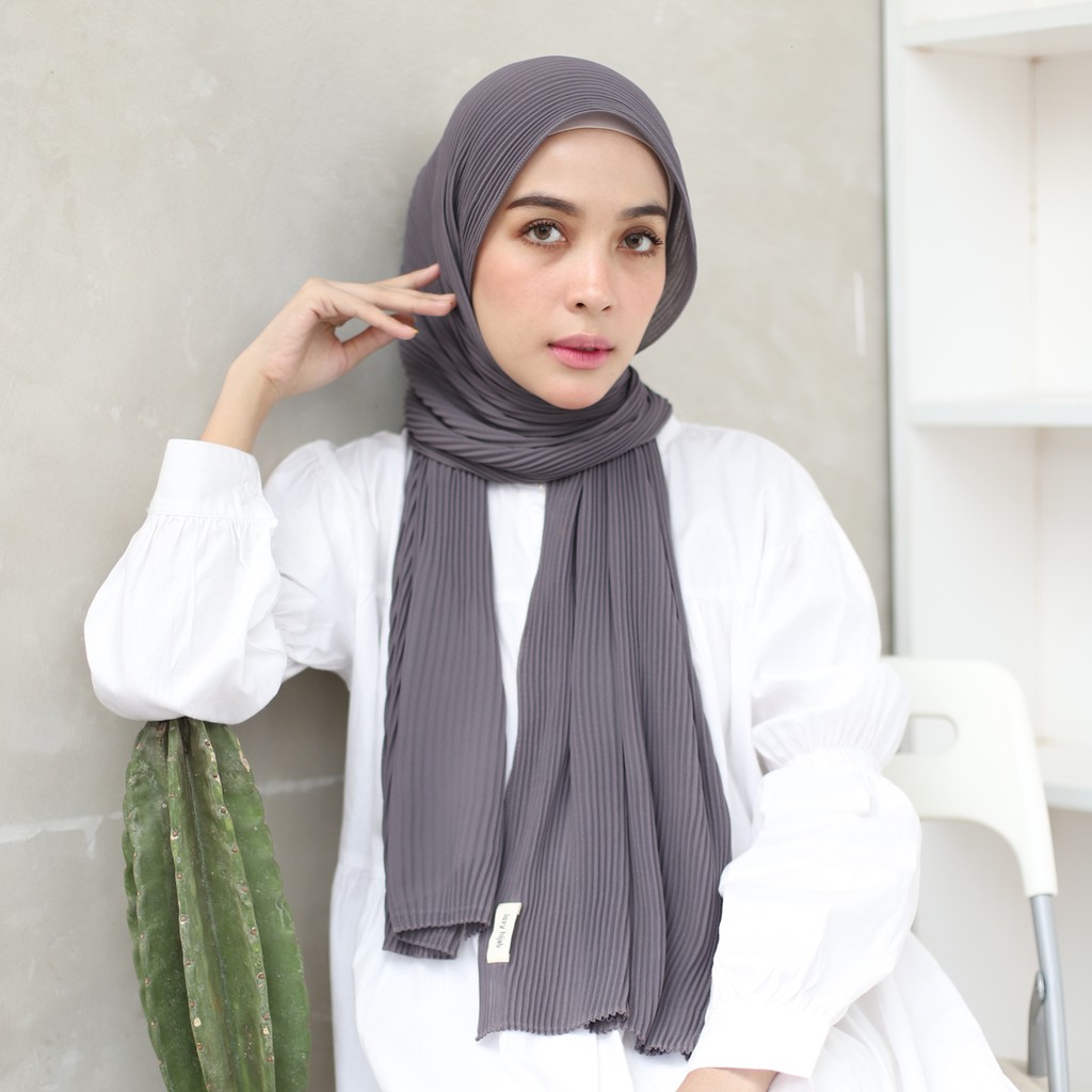 Lozy Hijab - Ayra Pleats Shawl ( Pashmina Full Plisket )-Stone Grey