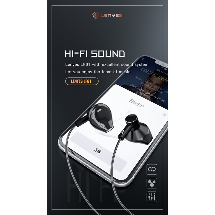 LENYES LF61 earphone Lightning iPhone Extra Bass Hifi Stereo music daily headset microphone original